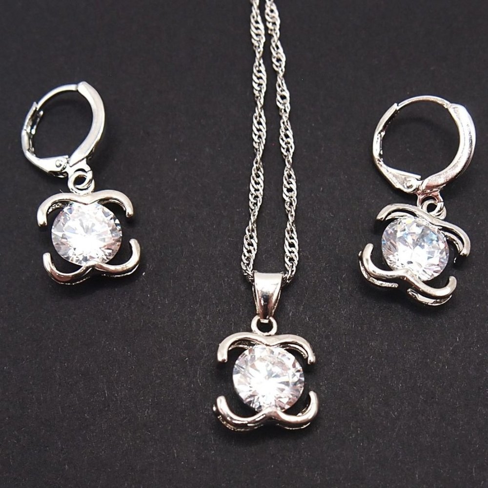 ⭐Bundle Sale⭐ 4Pc. Diamond Earrings and Necklace Set Solid 925 Sterling Silver - Picture 1 of 9